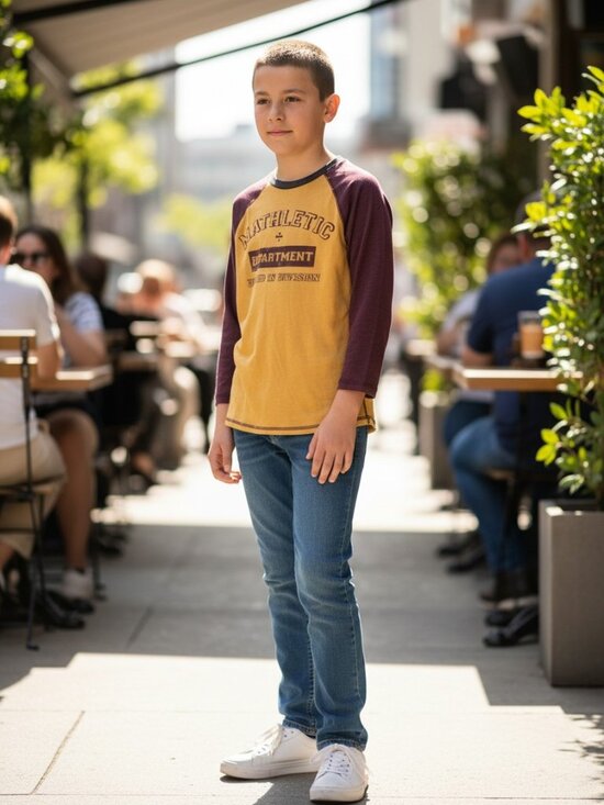 Arizona Jean Co. Other - Arizona Jean Co Raglan Tee Boys S 8 Yellow Burgundy Excellent Mathletic Graphic
